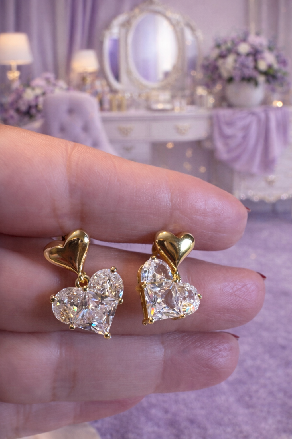 Elora Double Heart Drop Earrings