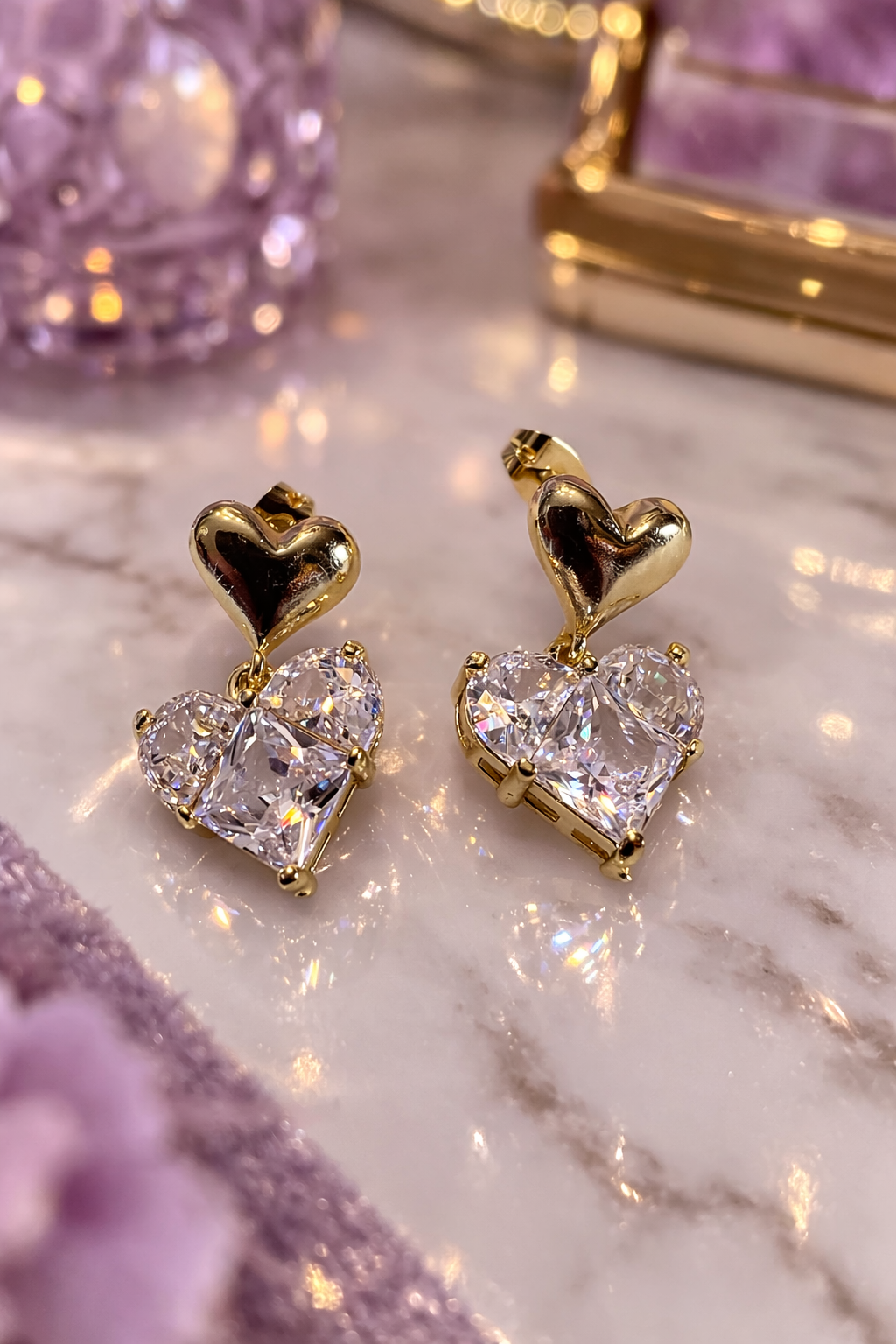 Elora Double Heart Drop Earrings