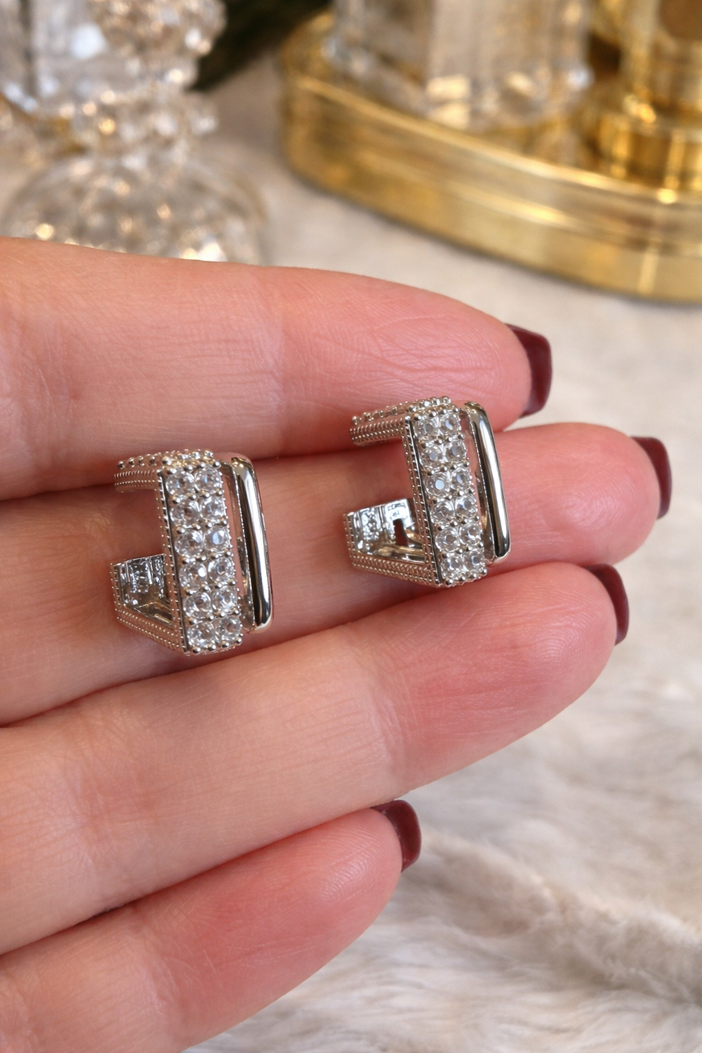 Keziah Square Sparkle Huggie Earrings