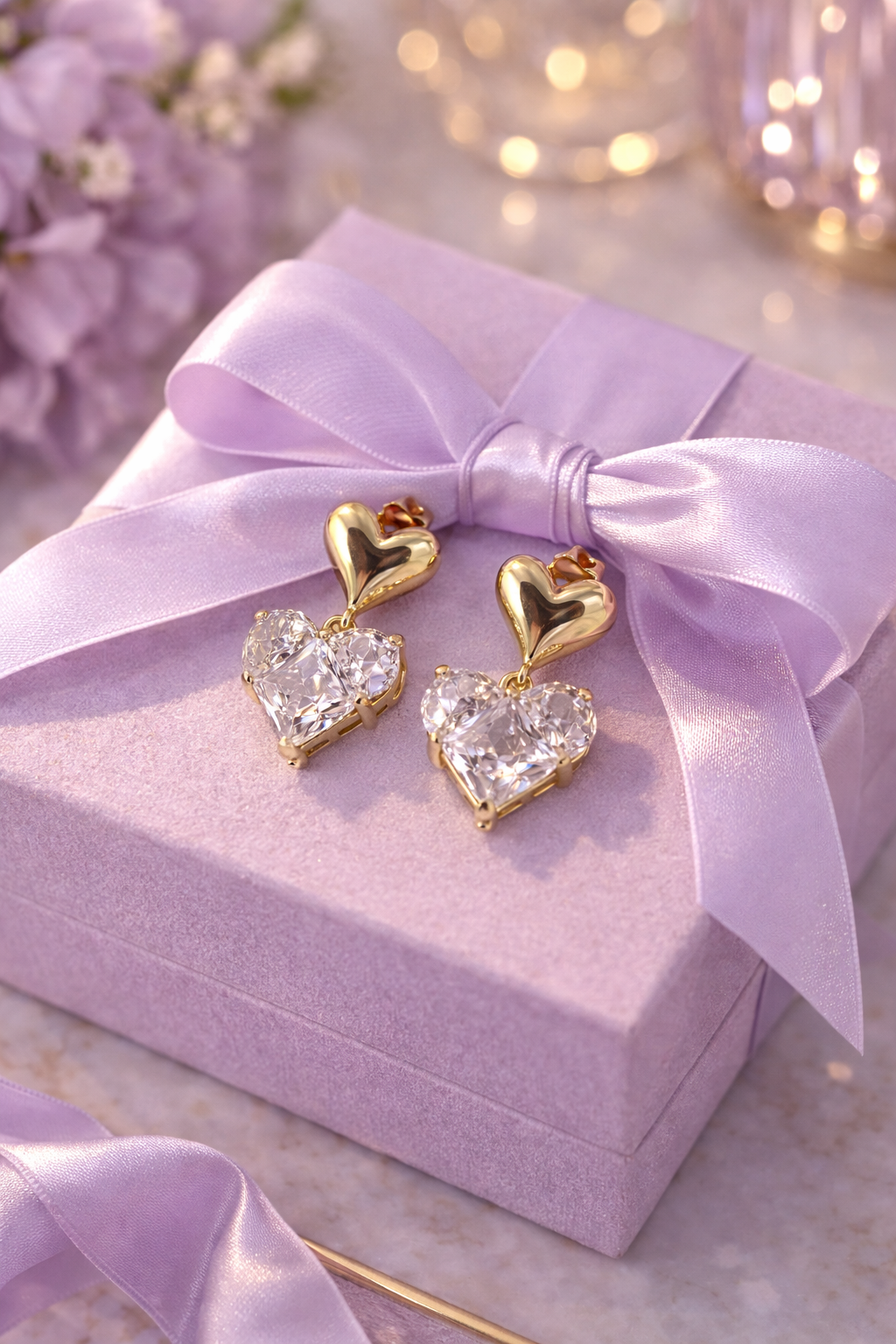 Elora Double Heart Drop Earrings