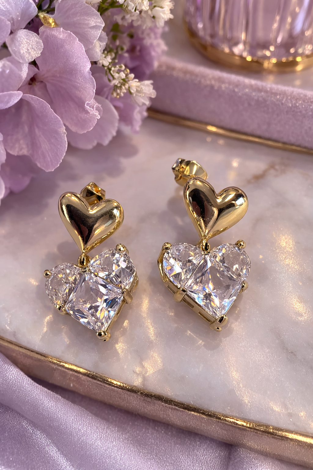 Elora Double Heart Drop Earrings