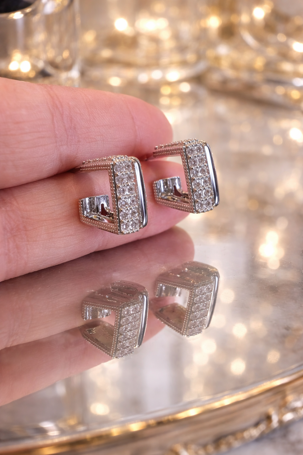 Keziah Square Sparkle Huggie Earrings