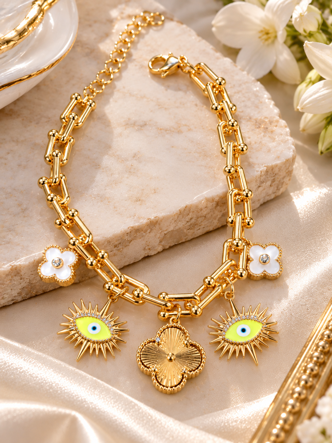Sylvie Clover & Eye Charm Bracelet