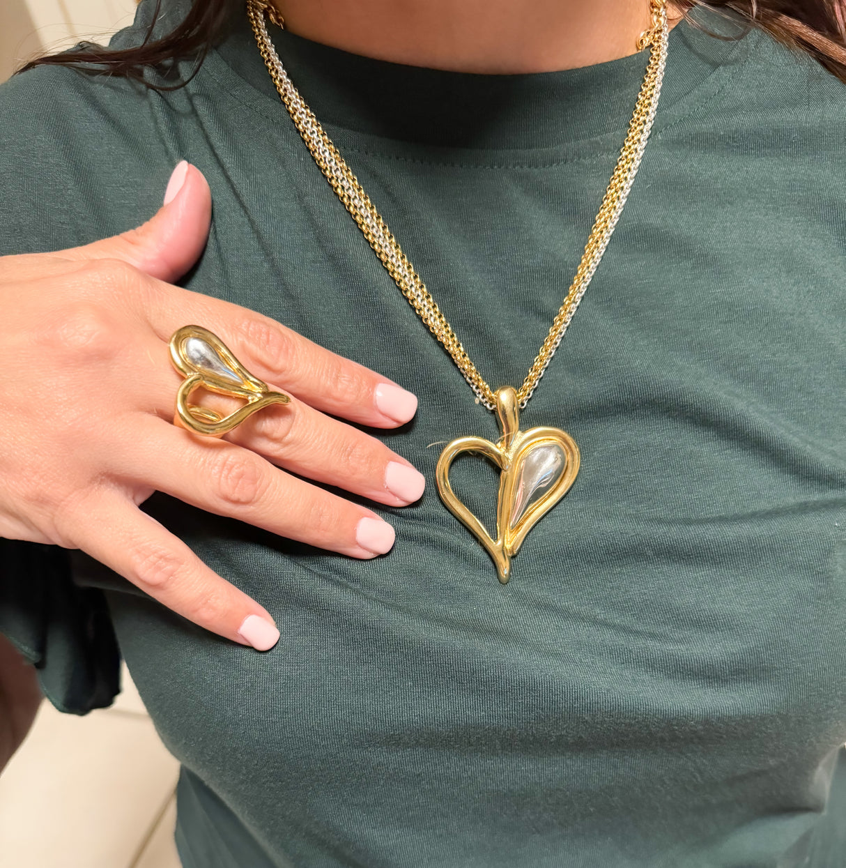 Tra-La-Ra bi-color heart necklace