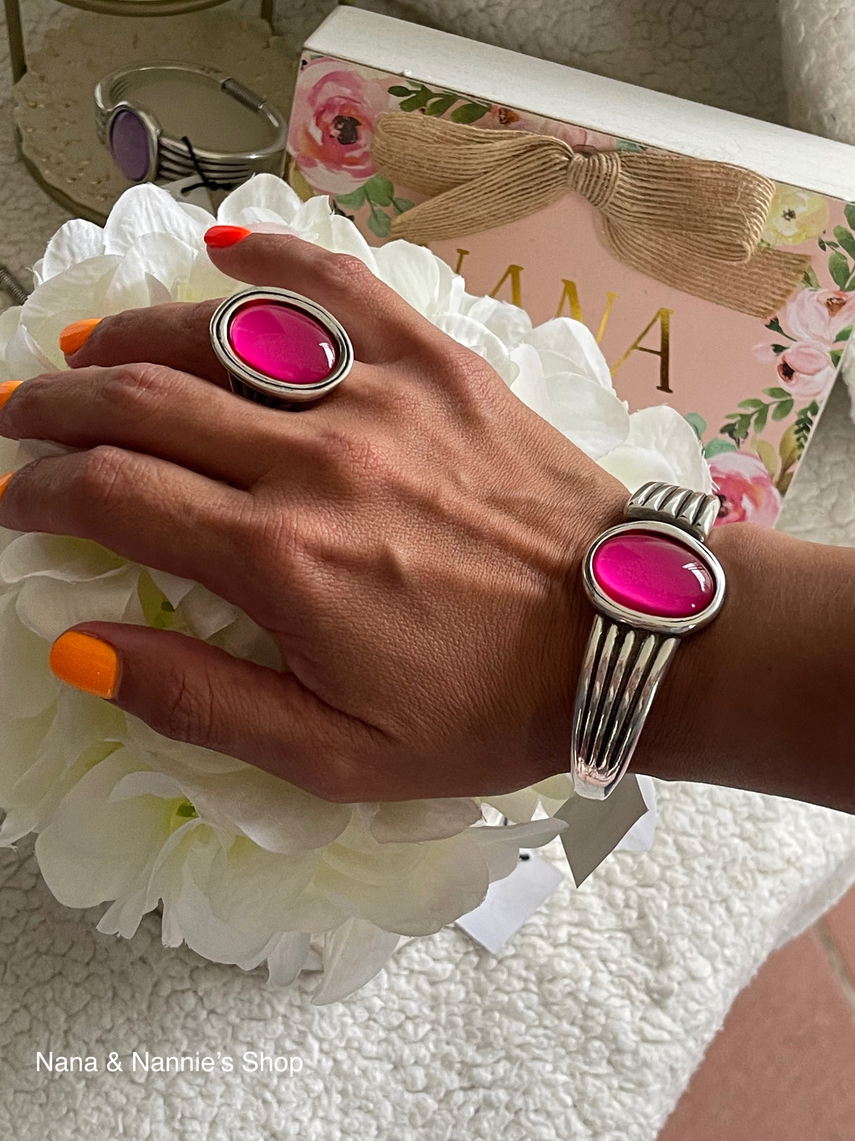 Oval stone bangle by Andrea's Designer