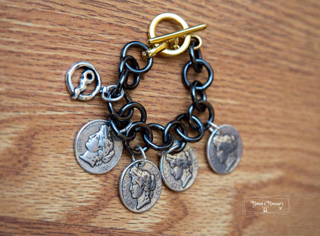 Coolskin bracelet with coins made in ruthenium