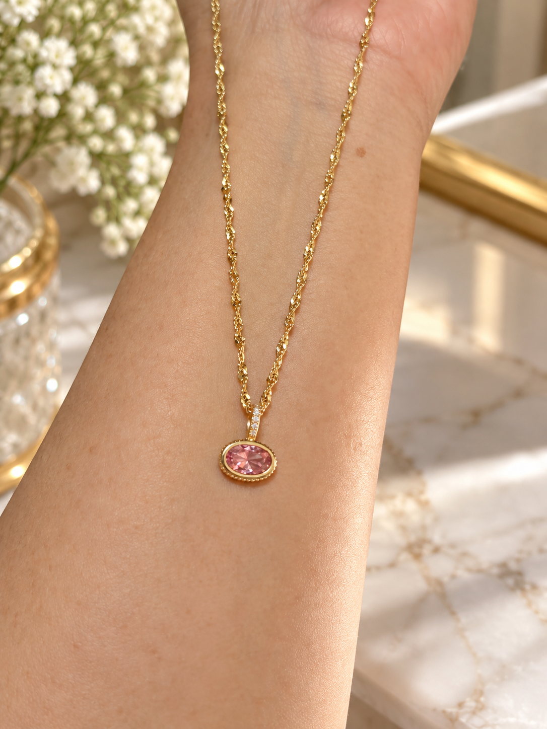 Elise Pink Oval Necklace