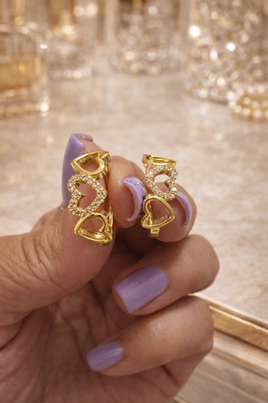 Elara Trio Heart Huggie Earrings