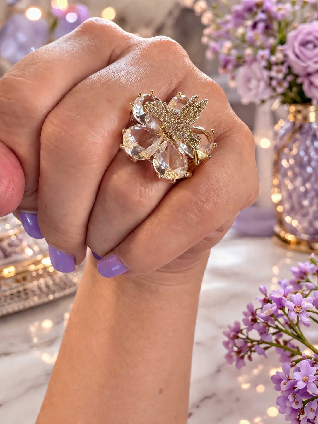 Celestia Bloom Bird Ring