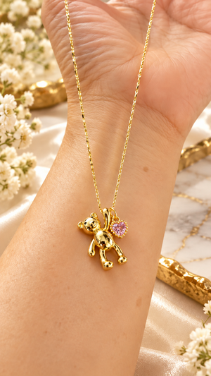 Sophie Bear & Pink Heart Necklace