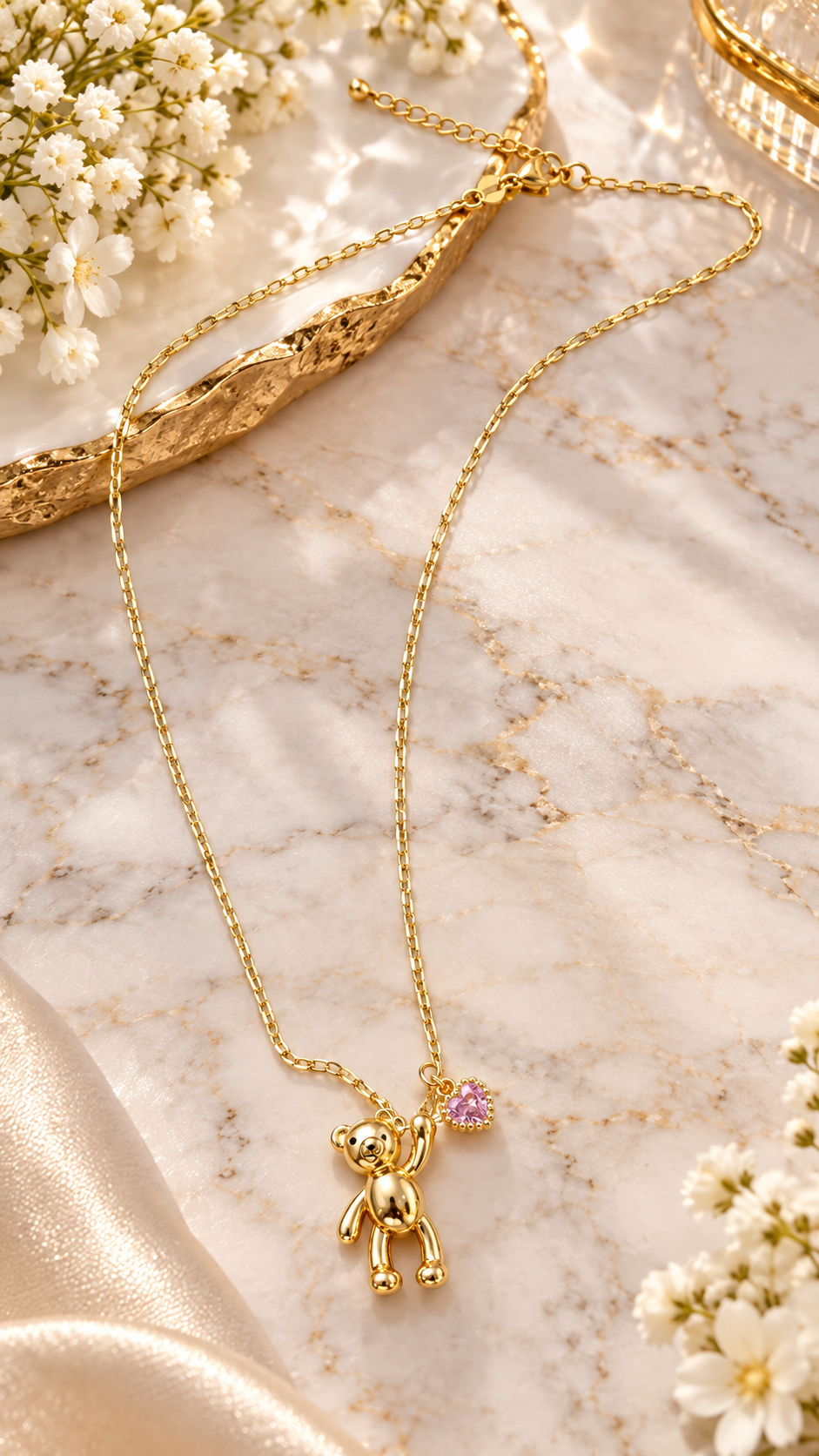 Sophie Bear & Pink Heart Necklace