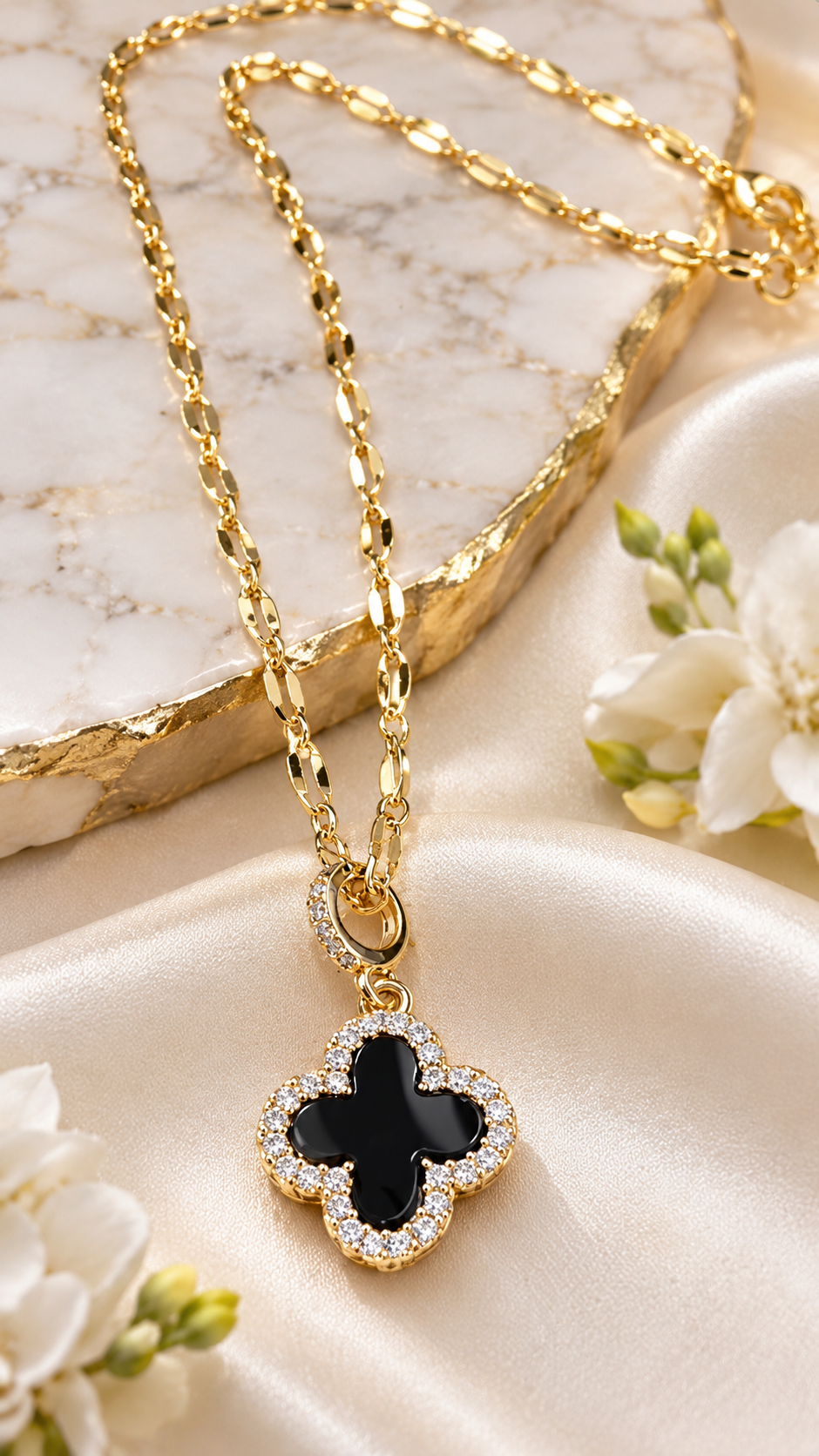Noelle Black Clover Necklace