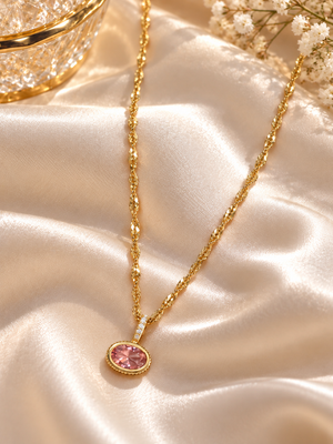 Elise Pink Oval Necklace