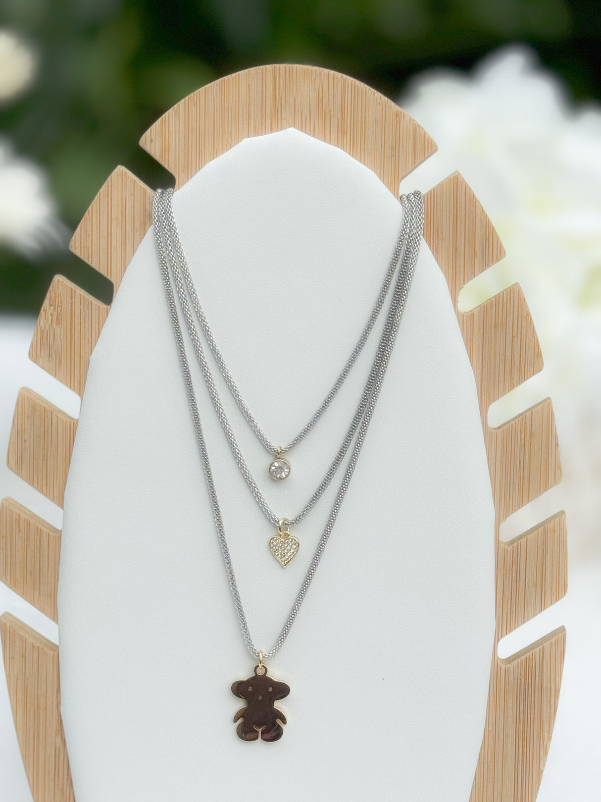 Bear 3-chain necklace & earrings